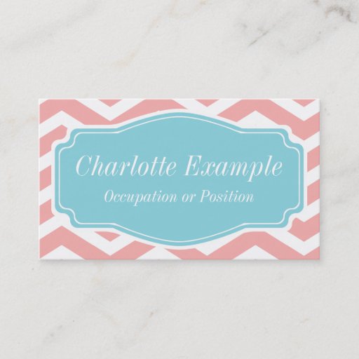 Customizable Peach Pink White Blue Chevron Personal Business Card Templates