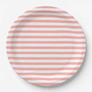 Peach Pink & White Cabana Stripes Paper Plates