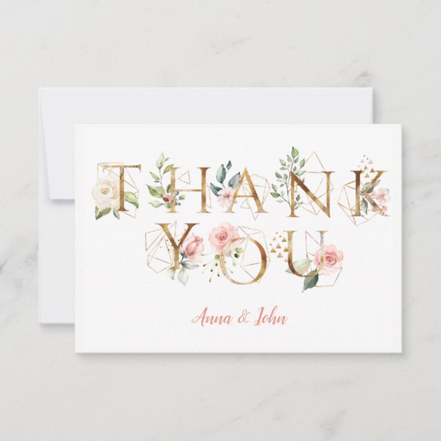 Peach Pink White Floral Alphabet Wedding Thank You (Front)
