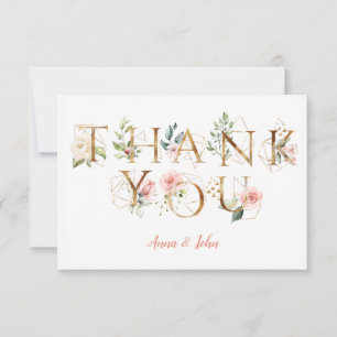 Peach Pink White Floral Alphabet Wedding Thank You