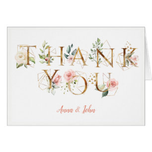 Peach Pink White Floral Alphabet Wedding Thank You Cards