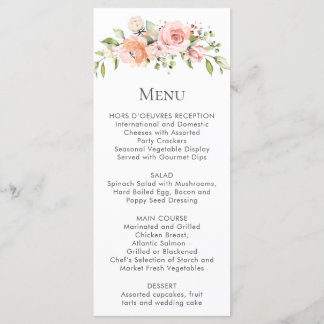 Peach Pink White Floral Bouquet Menu Rack Cards