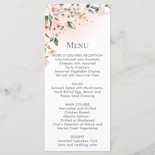 Peach Pink White Floral Menu Rack Cards