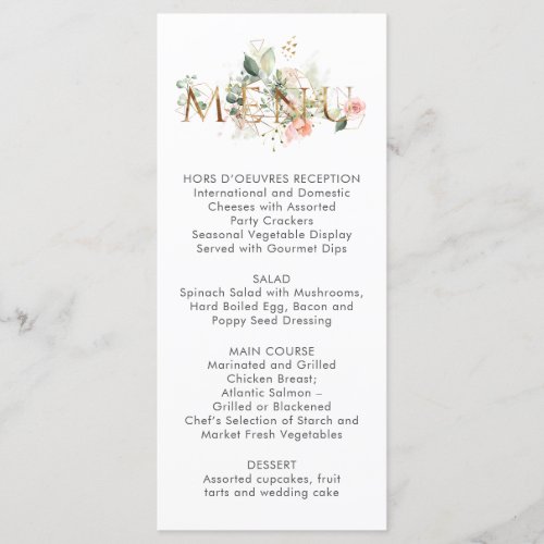 Peach Pink White Floral Stylized Wedding Menu