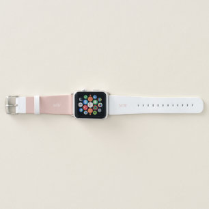 Peach Pink White Patchwork Monogram Initials Apple Watch Band