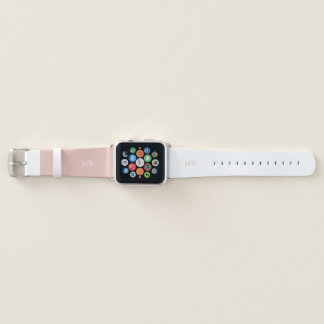 Peach Pink White Patchwork Monogram Initials Apple Watch Band