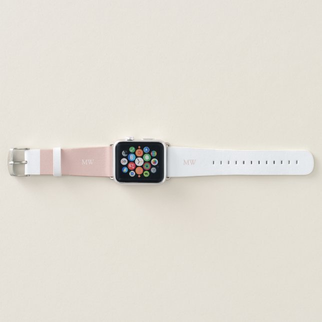 Peach Pink White Patchwork Monogram Initials Apple Watch Band (Front)