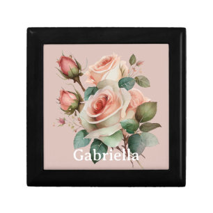 Peach Pink White Roses Gift Box