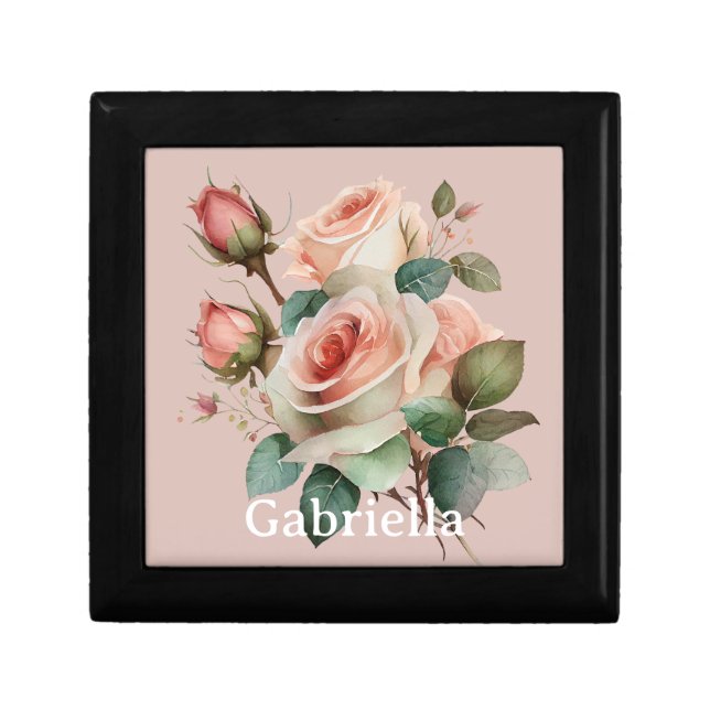 Peach Pink White Roses Gift Box (Front)