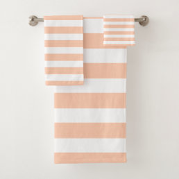 Peach Pink &amp; White Striped Bath Towel Set