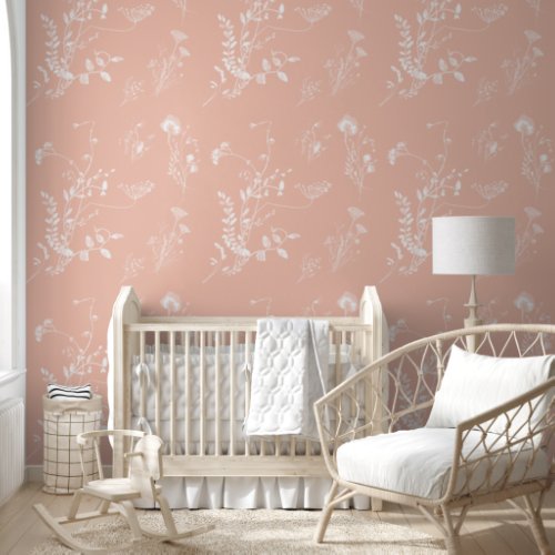 peach pink white wildflowers pattern wallpaper 