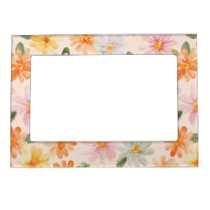 Peach Pink Yellow Blue Flowers Magnetic Frame