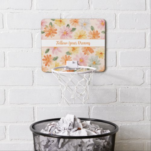 Peach Pink Yellow Blue Flowers Mini Basketball Hoop
