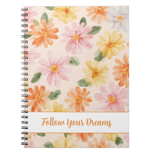 Peach Pink Yellow Blue Flowers  Notebook
