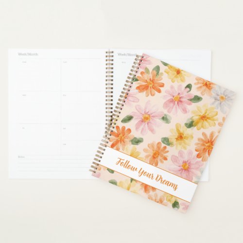 Peach Pink Yellow Blue Flowers  Planner