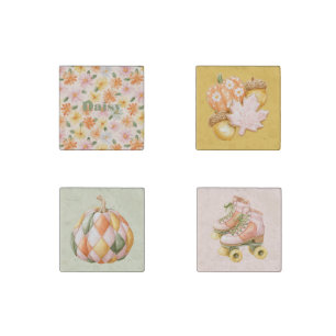 Peach Pink Yellow Blue Flowers Stone Magnet