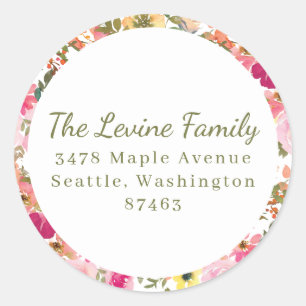 Peach Pink Yellow Watercolor Floral Bat Mitzvah Classic Round Sticker