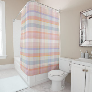 Peach Plaid Shower Curtain