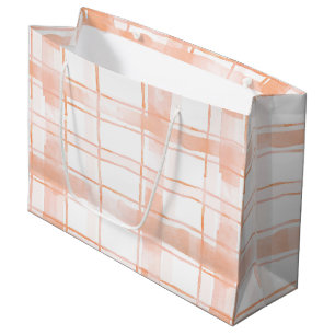 Peach Plaid Stripes Birthday Large Gift Bag