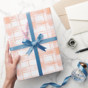 Peach Plaid Stripes Birthday Wrapping Paper