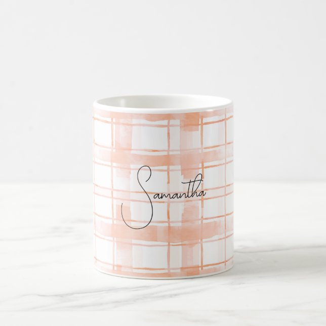 Peach Plaid Stripes Coffee Mug (Center)