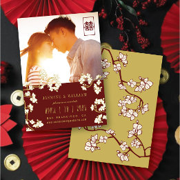 Peach/Plum Blossom Flowers Double Xi Photo Chinese Save The Date