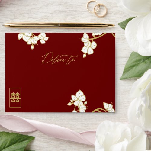 PeachPlum Blossoms Double Happiness Asian Wedding Envelope
