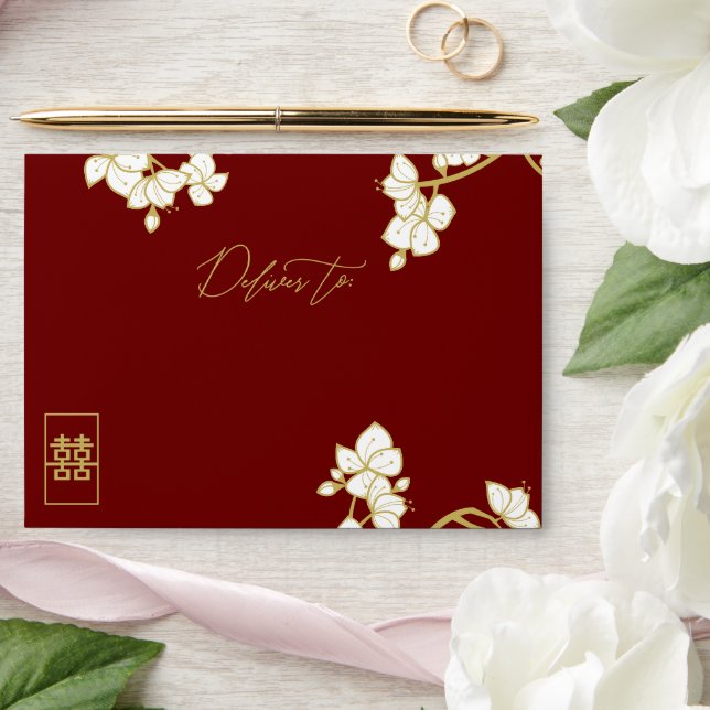Peach/Plum Blossoms Double Happiness Asian Wedding Envelope (Wedding)