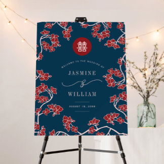 Peach/Plum Blossoms Double Happiness Wedding Sign