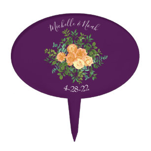 Peach & Plum Purple Peony & Rose Floral Wedding Cake Topper
