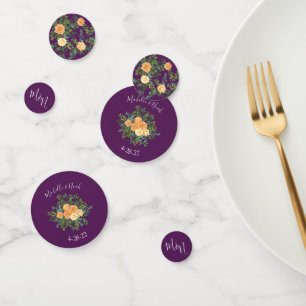 Peach & Plum Purple Peony & Rose Floral Wedding Confetti