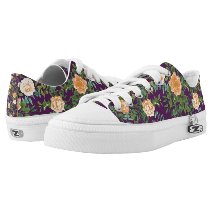 Peach & Plum Purple Peony & Rose Floral Wedding Low-Top Sneakers ...