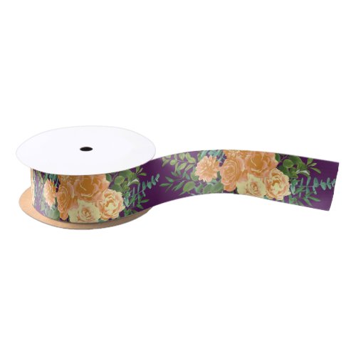 Peach  Plum Purple Peony  Rose Floral Wedding Satin Ribbon