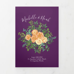 Peach Plum Purple Peony Rose Wedding Programs