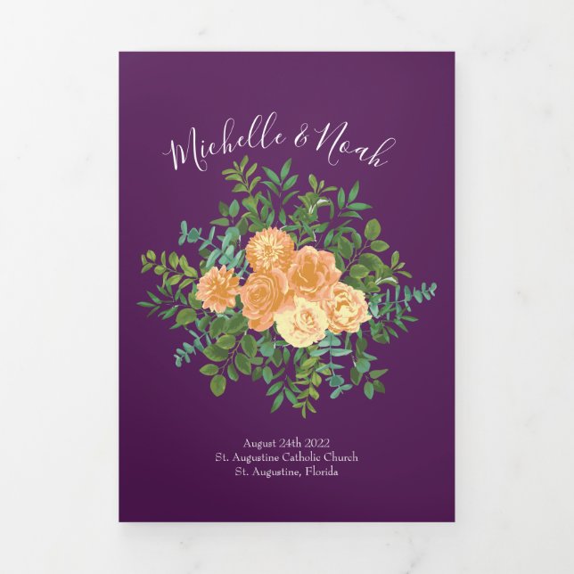 Peach Plum Purple Peony Rose Wedding Programs (Cover)