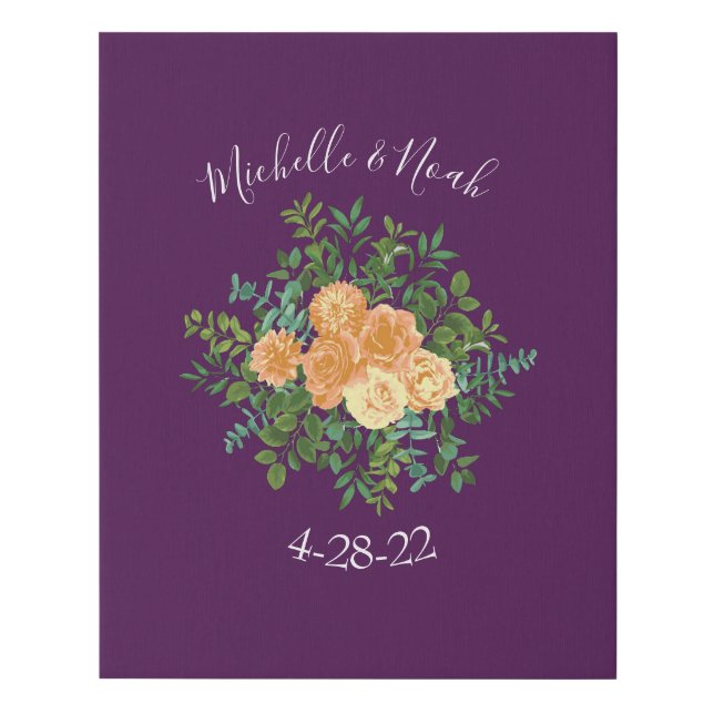 Peach & Plum Purple Peony Rose Wedding Signature Faux Canvas Print (Front)