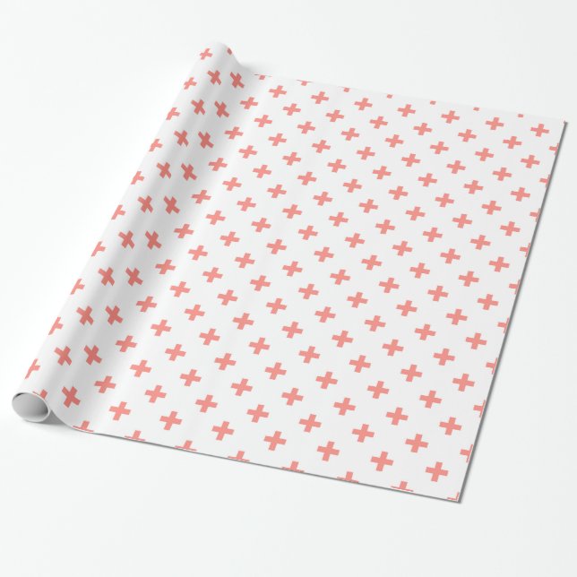 Peach polka crosses on white wrapping paper (Unrolled)