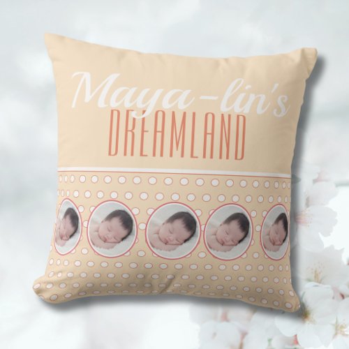 Peach Polka Dot Nursery Gift Throw Pillow
