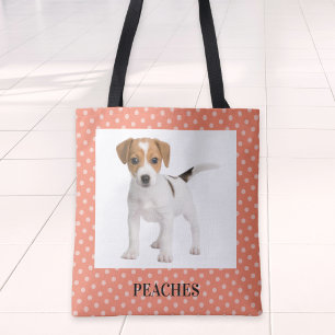Peach Polka Dot Pattern Dog Photo Tote Bag