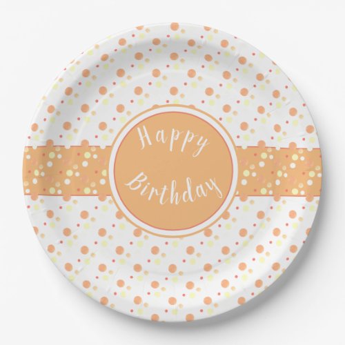 Peach Polka Dot Patterned Paper Birthday Plate