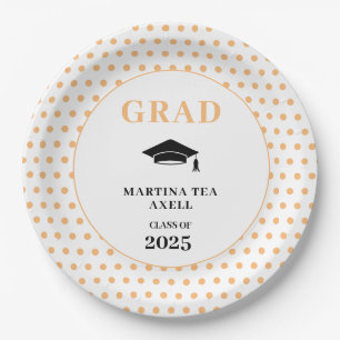 Peach Polka Dots Graduation  Paper Plates