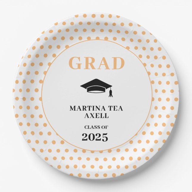 Peach Polka Dots Graduation  Paper Plates (Front)