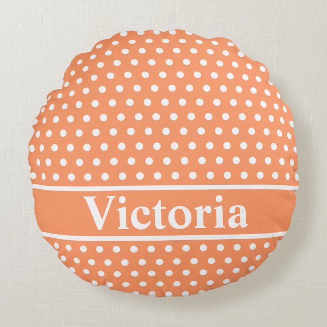 Peach Polka Dots Round Pillow (Front)