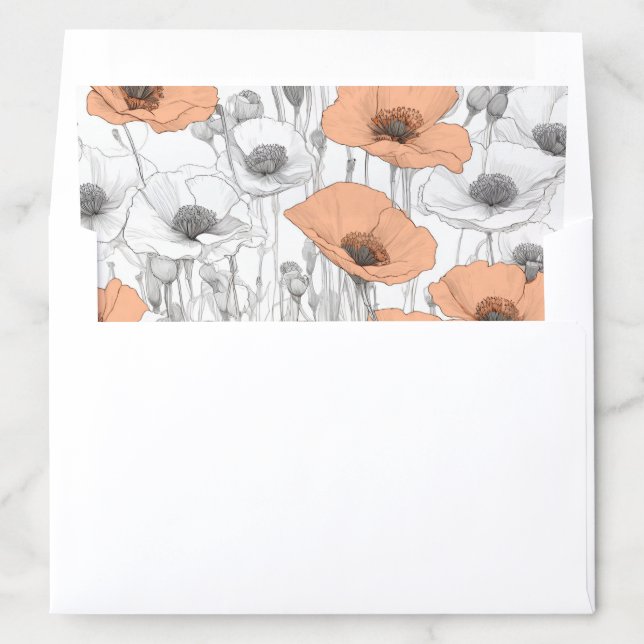 Peach Poppies Elegant Floral Wedding Envelope Liner (In Envelope)
