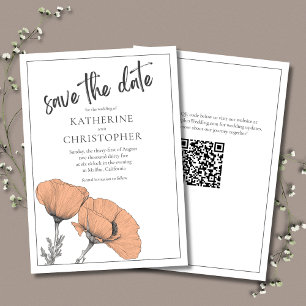 Peach Poppies Elegant Floral Wedding QR Code Save The Date