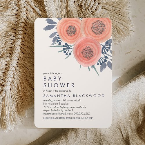 Peach Poppies Floral Baby Shower Invitation
