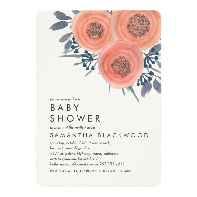 Peach Poppies Floral Baby Shower Invitation