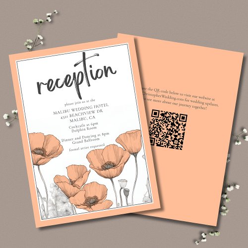 Peach Poppies Floral Elegant Wedding Reception Enclosure Card