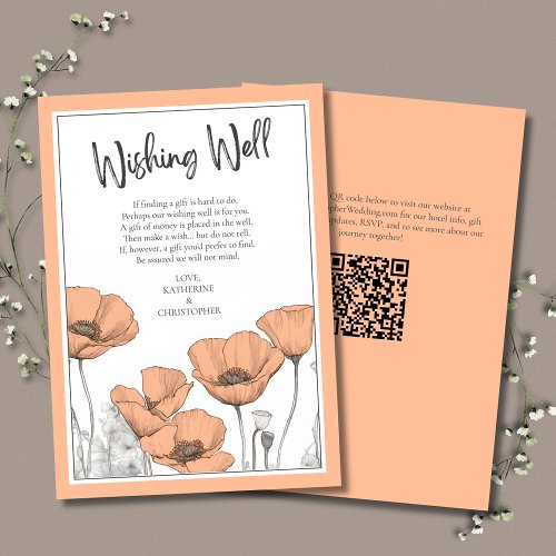 Peach Poppies Floral Elegant Wedding Wishing Well Enclosure Card