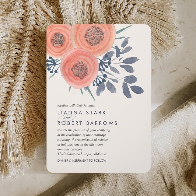 Peach Poppies Modern Floral Wedding Invitation (Creator Uploaded)